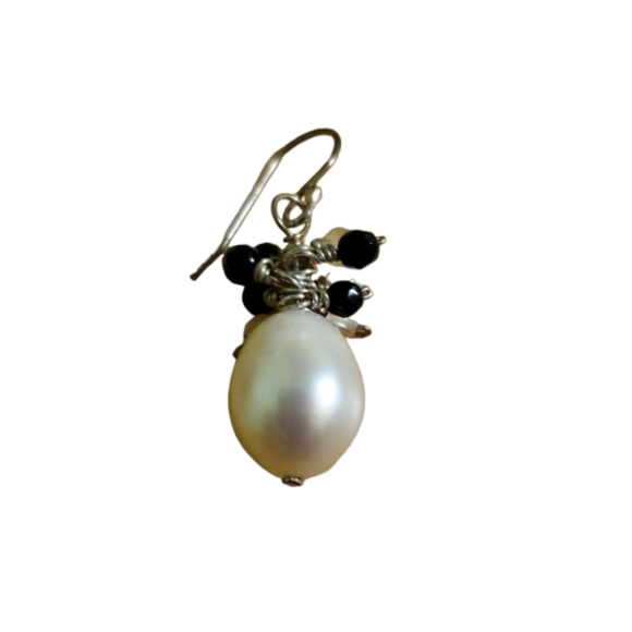 Sterling silver pearl and semiprecious stone earrings - Picture 4 of 5